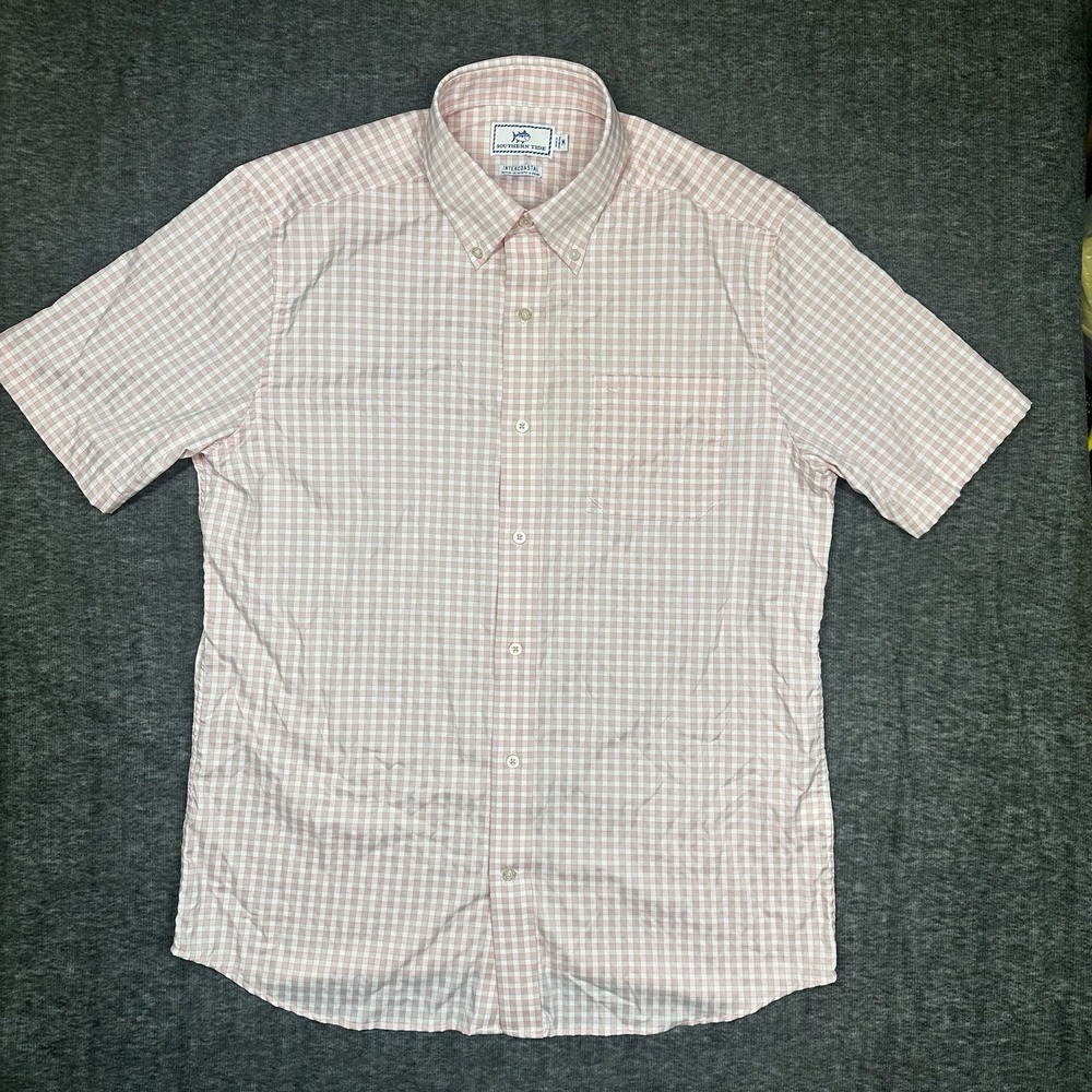 Southern Tide Intercoastal Pink Gingham Check Short Sleeve Button Down Shirt M